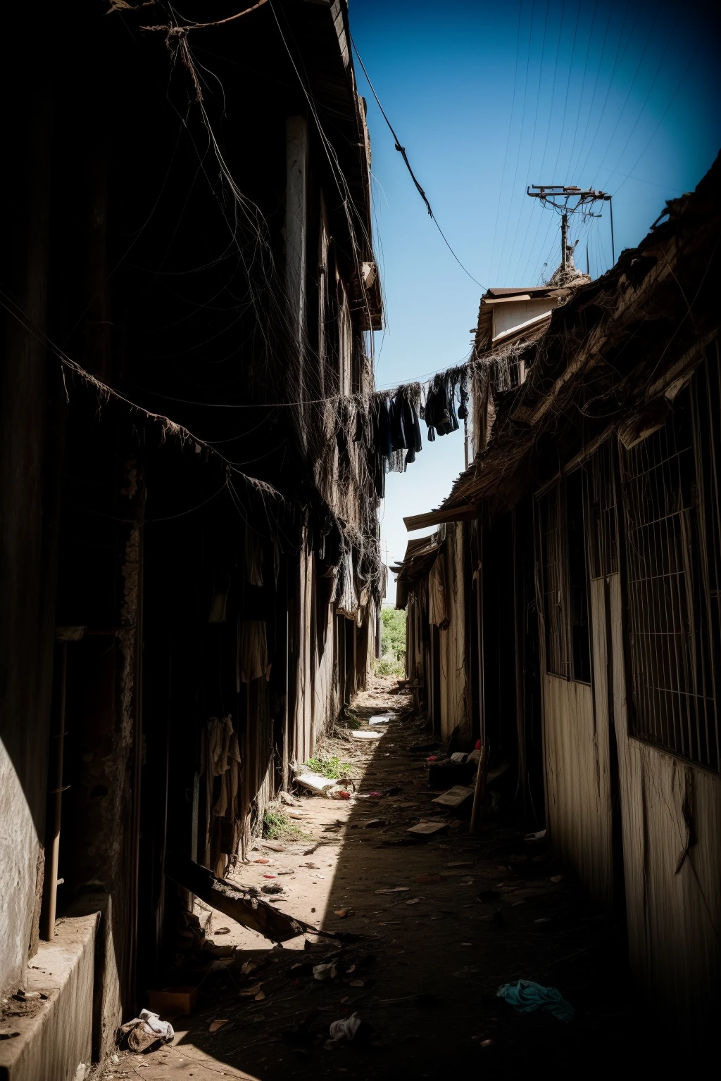 outdoors,no humans,<lora:0180 Messy urban village_v1:1>,ruanyi0180,utility pole,power lines,clothesline,<lora:add_detail:1>,<lora:nighttime_v1:1>,(red-panic-button-positive:1.1),, best quality,masterpiece,high quality,real,realistic,super detailed,full detail,8K,