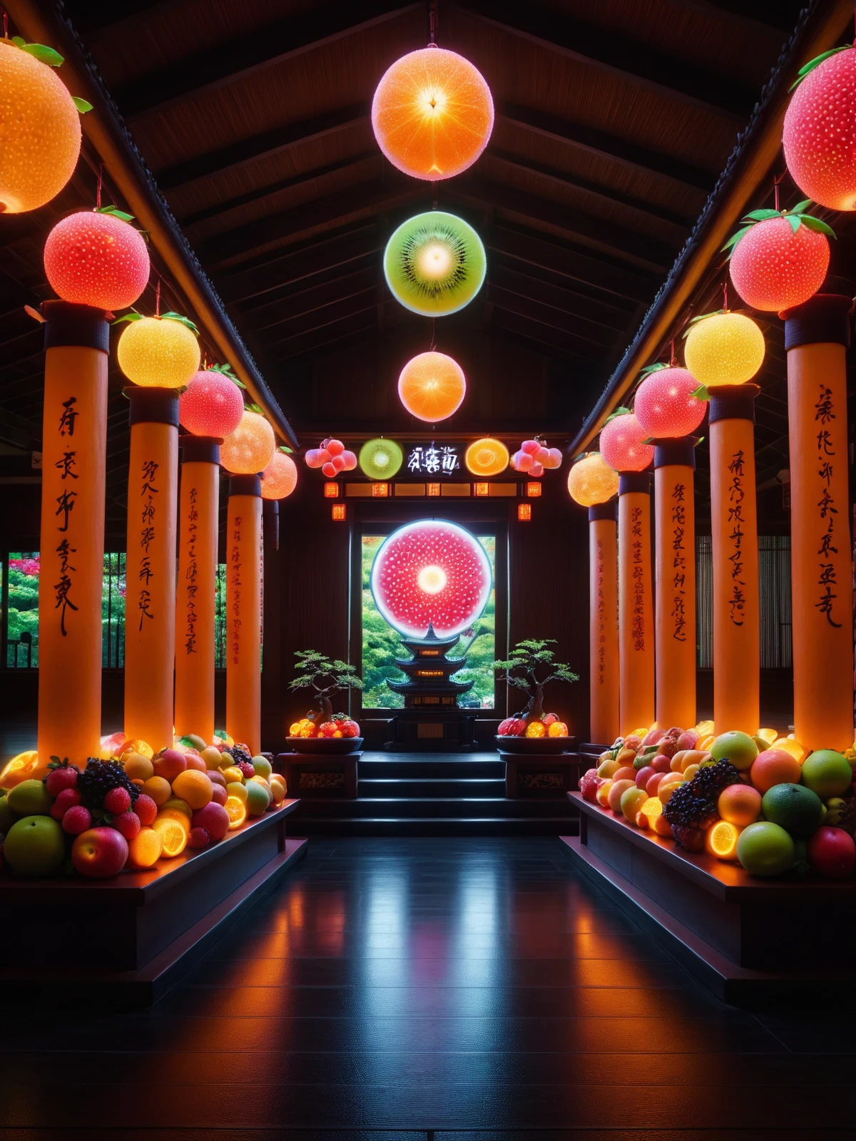 mad-frts japanese temple, fruits, neon <lora:Neon_Fruits_Style_SDXL:1.0>, masterpiece, best quality, ultra high res, (photorealistic, realistic:1.2), deep shadow, raw photo, film grain, Fujifilm XT3, 8k uhd, dslr