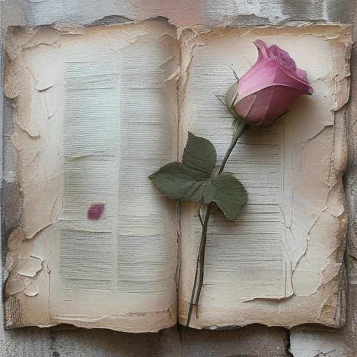 <lora:artfullyparched-v1-000014:1>,<lora:ArtfullyHeadshot:0.8>,<lora:ArtfullyAlien.hs:1>,
old paper,a shaky old book with roses on it,aerial view,carved books,cracked,distressed edges,dreamy and romantic compositions,fine lines,in the style of broad palette knife marks,in the style of pale palette,in the style of rustic texture,letterboxing,organic sculpting,raw versus finished,rectangular fields,torn,whitewashed narratives,tarot art with flower carvings,apocalypse art,concept art,detailed rendering,dramatic,embossed paper,installation creator,light silver and light purple,light gray and magenta,neo-concrete art,this piece of art looks like a painted face,book art installations,dark white and light violet,daydreampunk,detailed textures,text-based mixed media,layered stencil work,in the style of floral surrealism,