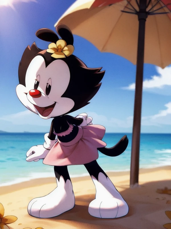 Dot Warner, Animaniacs, pau futanari, huge cock, Broad Hips:1.1, Waist slender:1.1, public, beach, bathing, huge volume in the skirt:2.1