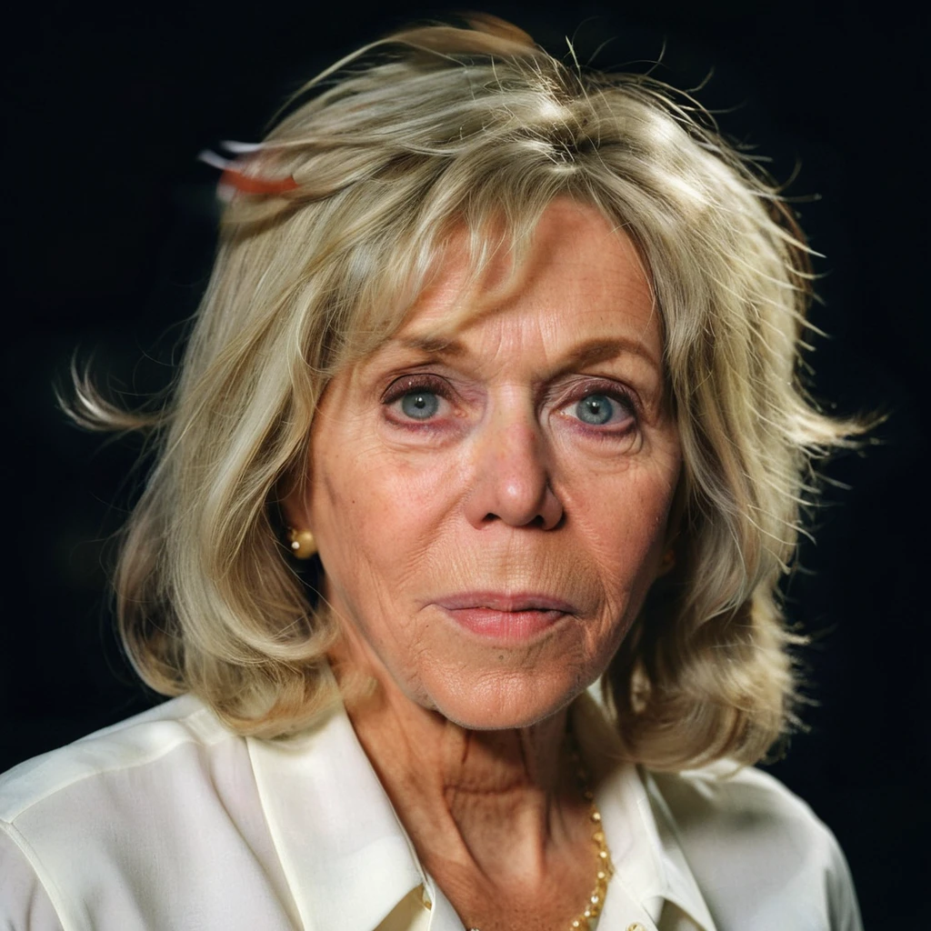 (a 60yo woman bmacr0n wearing a white blouse:1.5), blonde hair, realistic eyes, analog film still, kodak ektachrome, award winning photography, dark background <lora:bmacr0n_001_SDXL1_ada-000017:0.9>