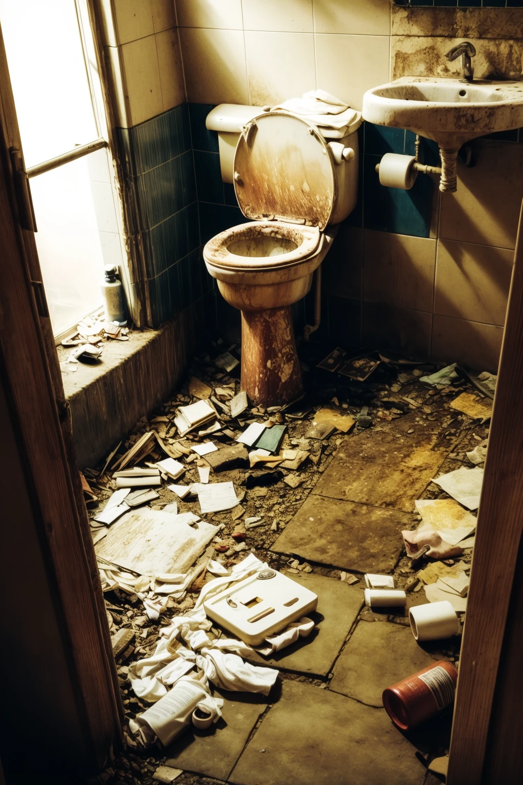 outdoors,no humans,<lora:add_detail:1>,red-panic-button-positive,<lora:0181 dirty toilet_v2:0.9>,ruanyi0181,bottle,box,coffee,cup,door,faucet,indoors,mirror,soap,soap bottle,still life,tile floor,tile wall,tiles,toilet,toilet paper,trash can,water,, best quality,masterpiece,high quality,real,realistic,super detailed,full detail,8K,