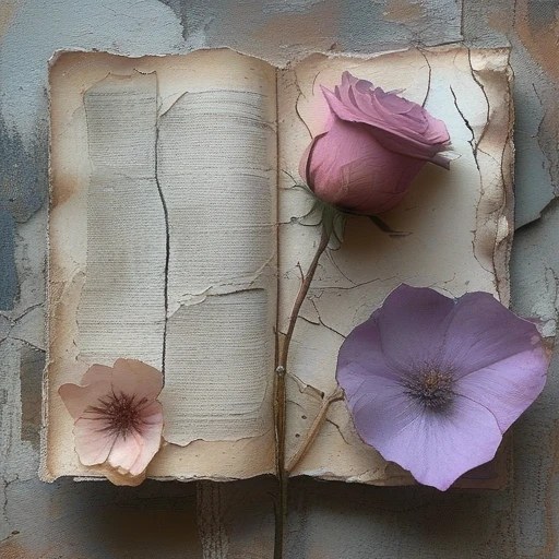 <lora:artfullyparched-v1-000014:1>,<lora:ArtfullyHeadshot:0.8>,<lora:ArtfullyAlien.hs:1>,
old paper,a shaky old book with roses on it,aerial view,carved books,cracked,distressed edges,dreamy and romantic compositions,fine lines,in the style of broad palette knife marks,in the style of pale palette,in the style of rustic texture,letterboxing,organic sculpting,raw versus finished,rectangular fields,torn,whitewashed narratives,tarot art with flower carvings,apocalypse art,concept art,detailed rendering,dramatic,embossed paper,installation creator,light silver and light purple,light gray and magenta,neo-concrete art,this piece of art looks like a painted face,book art installations,dark white and light violet,daydreampunk,detailed textures,text-based mixed media,layered stencil work,in the style of floral surrealism,