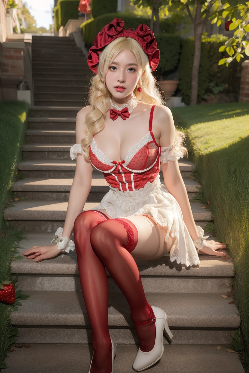 HARUKA HANABISHI, MEGA TWINTAILS BIG HAIR (GREEN EYES:1.3) (BLONDE HAIR), , RUFFLES, RED DRESS, SHORT PUFFY SLEEVES, WHITE GLOVES, RED BOW, WHITE THIGHS, BOOTS, ELBOW GLOVES, MAGIC GIRL, RED GLOVES, BOW, BOW BACK, BIG BOW, BOOTS WITH BOW, LONG STOCKINGS, STOCKINGS WITH LACE, BIG TITS, good hands, pretty face, full body, cave, cavern, scared. praying, darkness, hell, dungeon, at night, scared, walking, perfect hands, pretty hands, good hands, pretty face, full body, pretty decorated stockings, o, full body, beautiful body, perfect body, beautiful body, legs perfect, beautiful legs, perfect hands, beautiful hands, scared, full body, pretty face, perfect face, child's face, perfect face, pretty face, rro, perfect lips. beautiful eyes, flower garden, perfect garden, roses, perfect roses, ,1girl and 1boy,Zombie,Vampirism,vamptech,camping tent,open door curtain, back ear