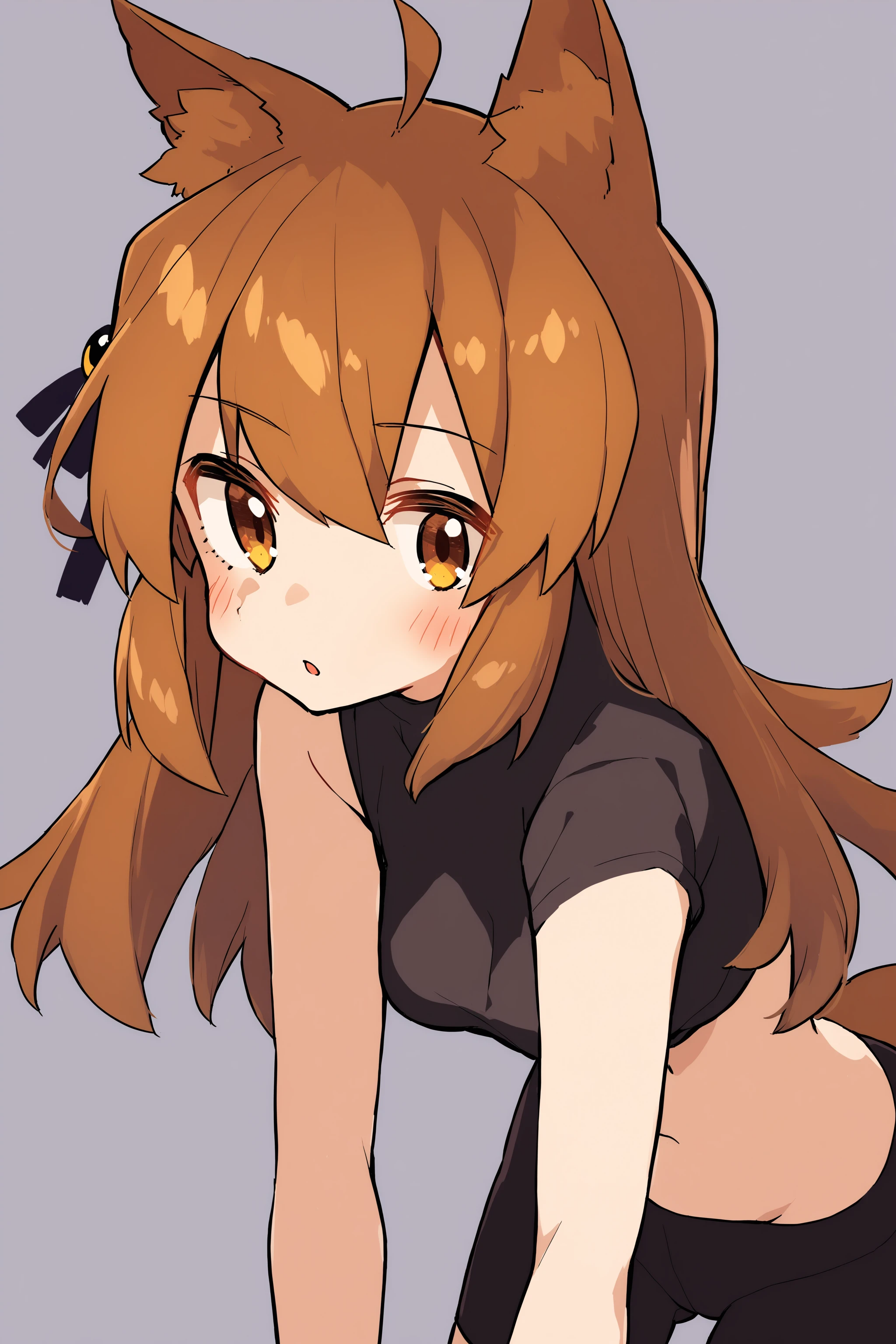 yuuki mikan, brown hair, yellow eyes, hair ornaments, long hair, topknot, wavy hair, small breasts, (upper body), (disgust, annoyed), (from above), 1girl, spread armpit, steam, sitting, (sleeveless), (detached sleeves), black-framed eyewear, Navel, (simple Background)