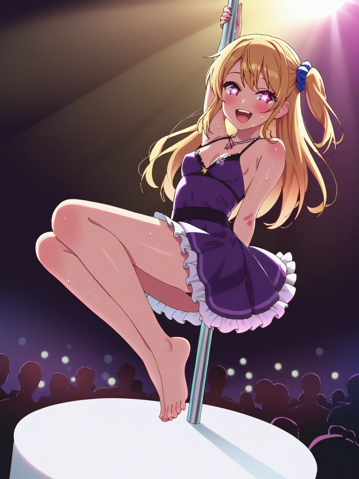 masterpiece, best quality,ultra detail,(((nsfw))),miki hoshii,;d,stylish pose,wink,star effect,on stage,idol costume,looking viewer,lace panties,sleeveless