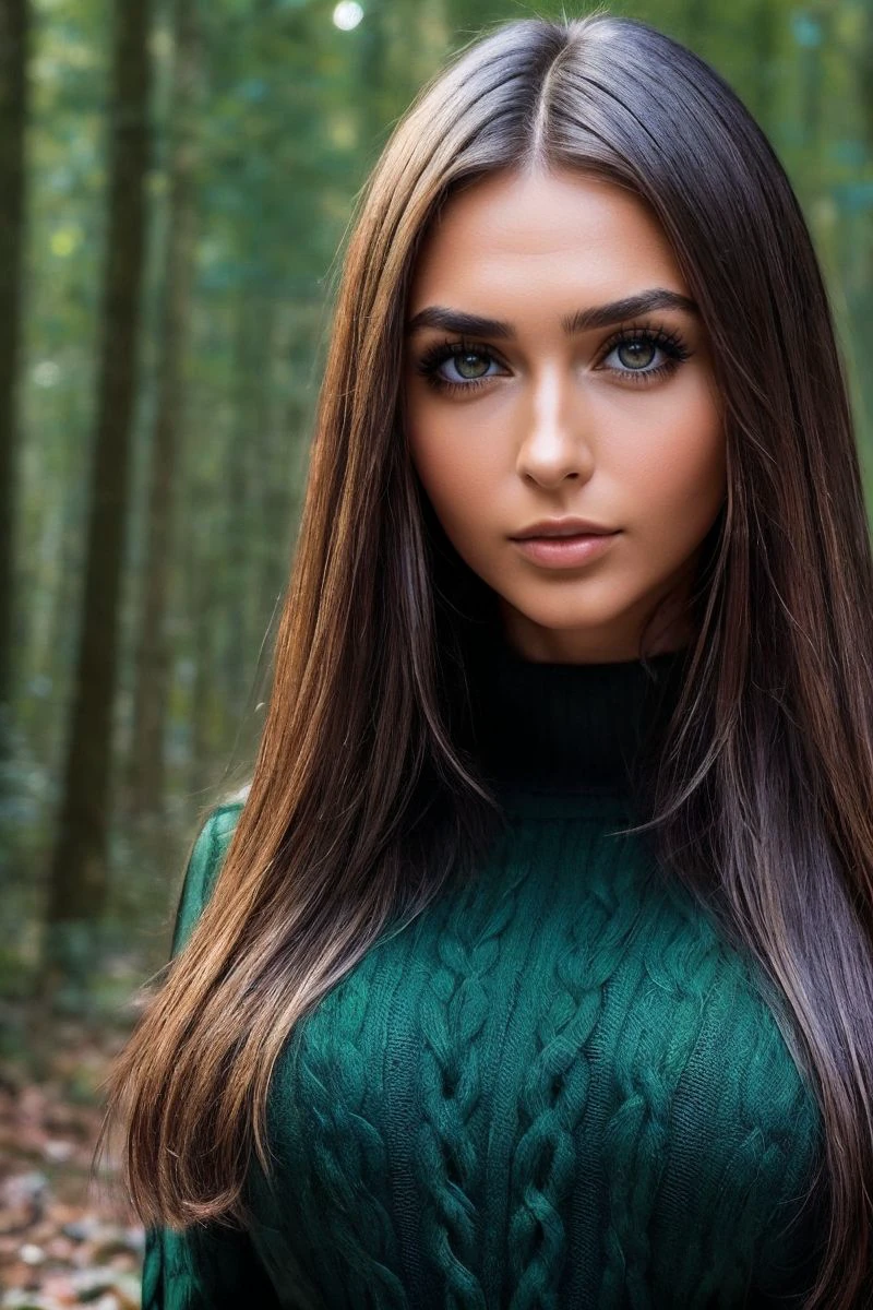 headshot of S311_DaryaTaranik,a gorgeous woman,in a (dark-forest:1.1),wearing a (dark-sweater:1.1),(4k, RAW photo, best quality, depth of field, ultra high res:1.1),(absurdres, intricate, photorealistic, masterpiece, ultra-detailed:1.1),