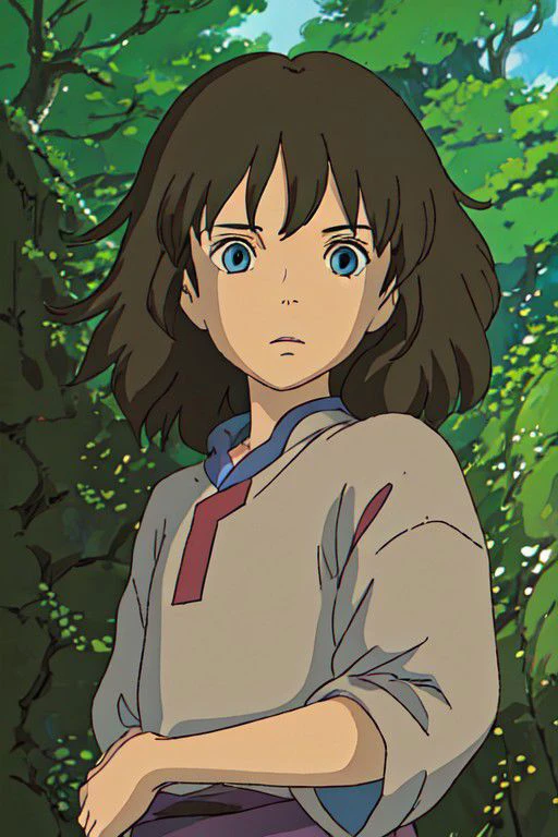 annasasaki, brown hair, blue eyes, ghibli