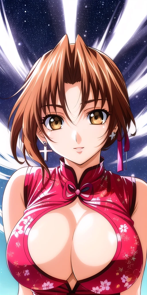 <lora:EclairV2:0.7> kgeclair, huge_breasts, standing, solo, cross_earrings_single_earring, china_dress, starry_sky,, masterpiece, best quality, detailed face, detailed eyes, highres,