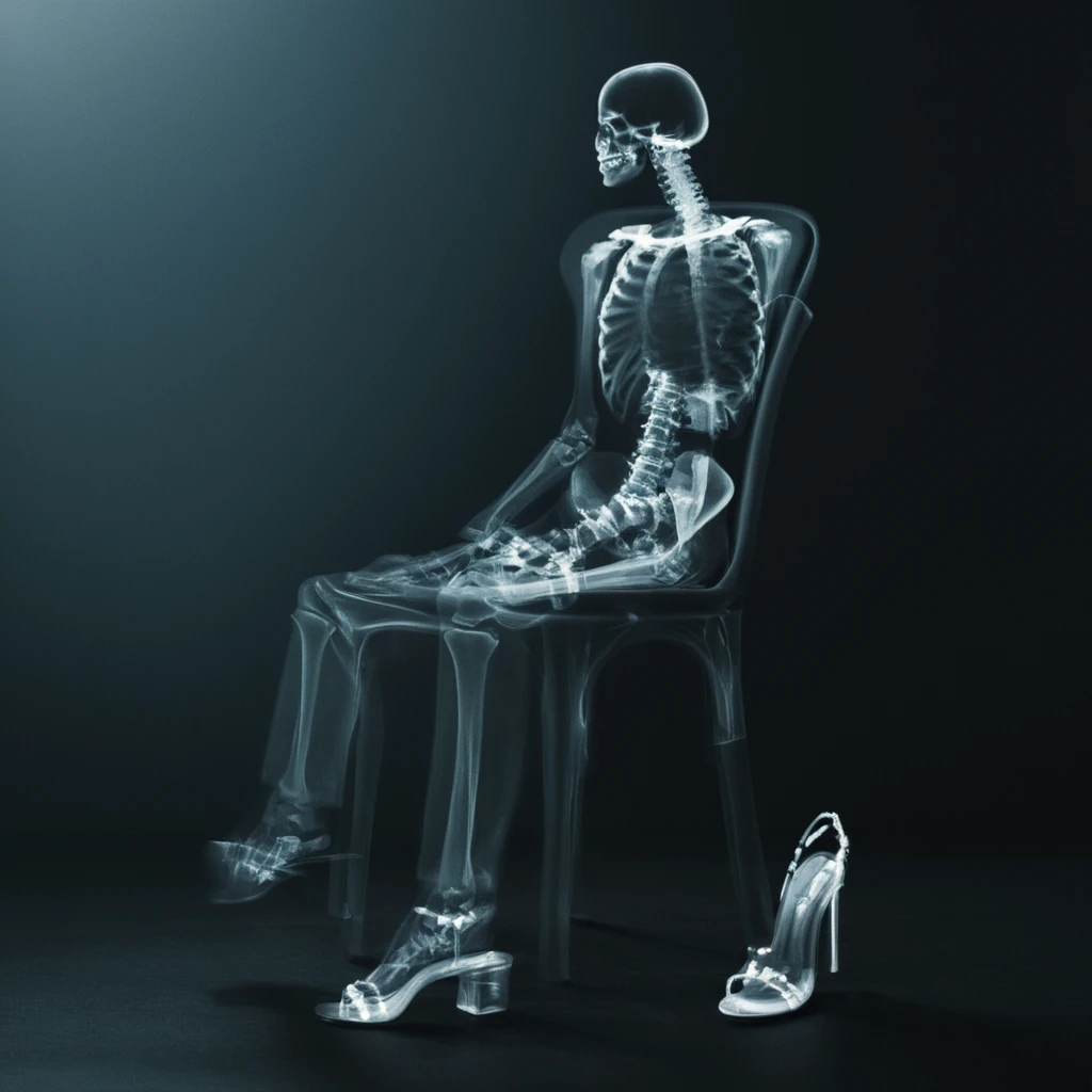 cinematic film still of <lora:x-ray style:1> X-ray of
a skeleton sitting on a chair with a pair of shoes,x-ray style, shallow depth of field, vignette, highly detailed, high budget, bokeh, cinemascope, moody, epic, gorgeous, film grain, grainy
