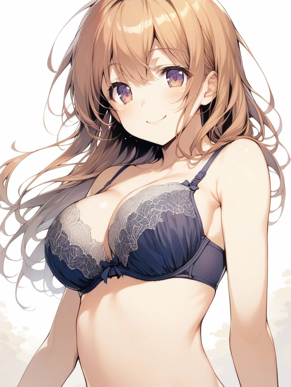 1girl, smile, closed mouth,  <lora:bra_embellishments_enhancer_XL_v01a:1> bra,bow bra, lace-trimmed bra, lace bra, two-tone bra, , underwear only, upper body,large breasts,  , oldest