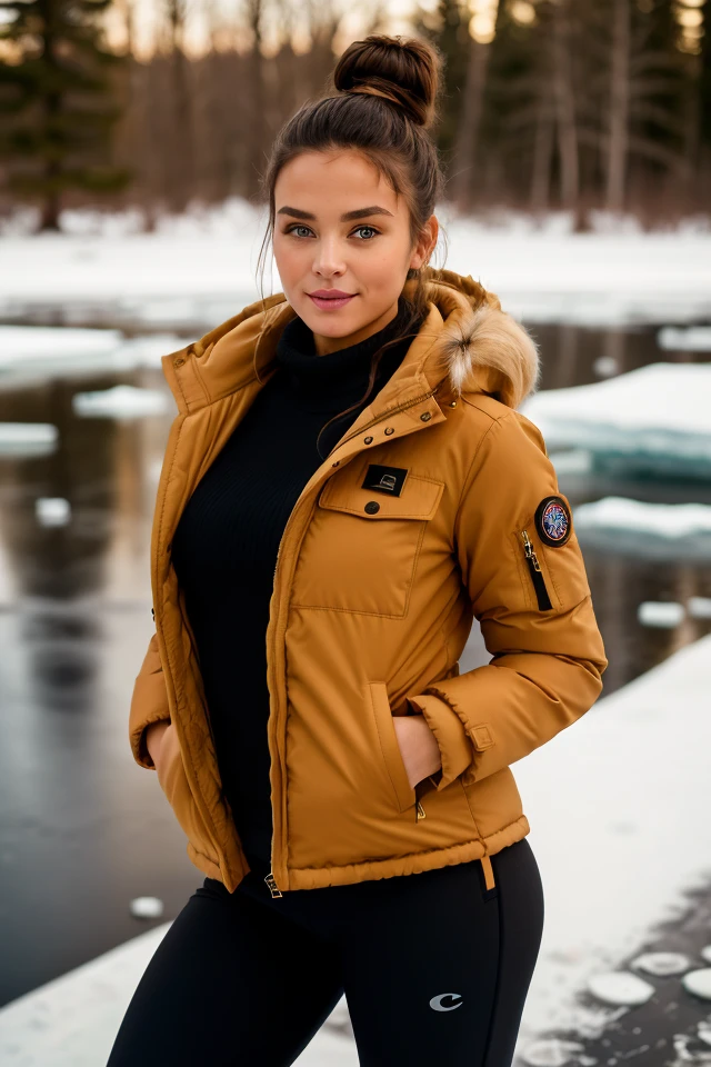 (masterpiece:1.3),(best quality:1.3),8k, highestres, absurdres, perfect composition, delicate, realistic proportions, realistic shadows, ultra sharp, beautiful, stunning beauty, beautiful detailed eyes, textured skin, perfect face, Canon50, symmetrical face, <lora:Wolvie_NatakMinoglia_v2.1:1> natakminoglia, 1girl, realistic, ice skating on a fully frozen pond, wearing a black parka, black yoga pants, outdoors, caramel colored large messy bun, portrait