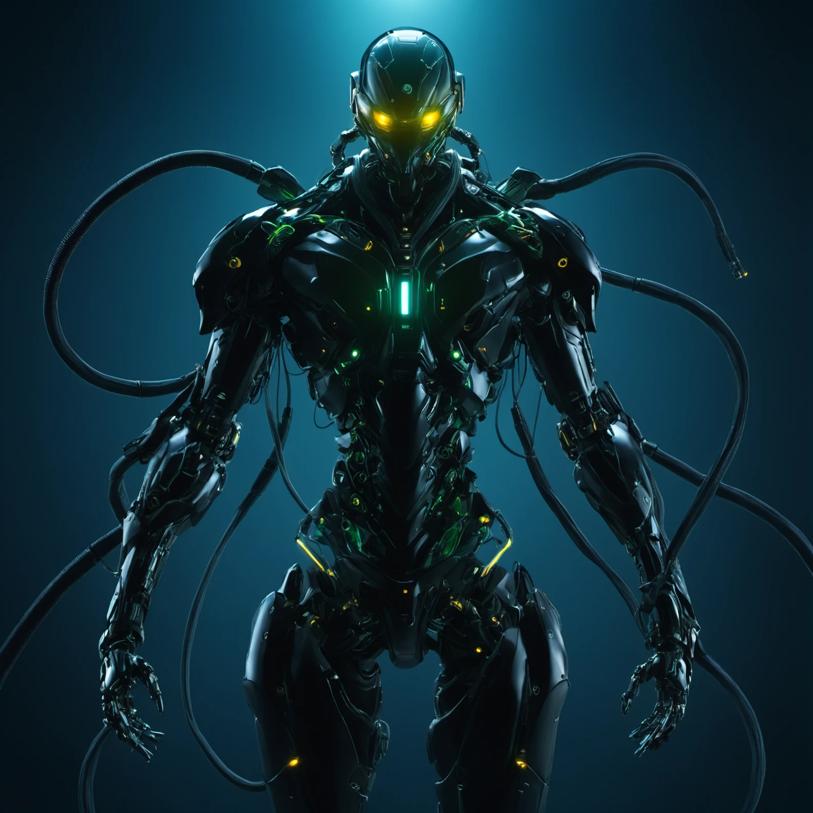 FUNDING, future, concept robot, black robot solo, glowing, robot, mecha, science fiction, cable, wire,<lora:FN_WeiLai-000007:1>