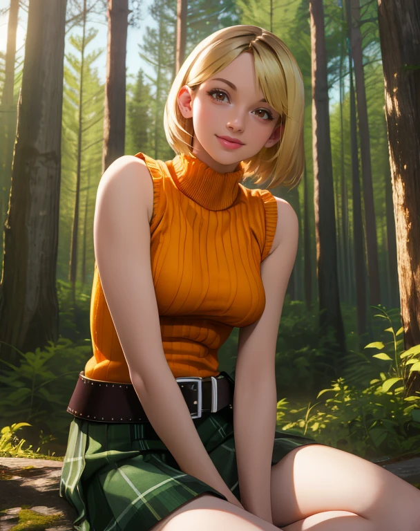 ashleyc,brown eyes,blonde hair,lips,short hair,
orange sweater,sleeveless,skirt,belt,smile,
mansion,night,outdoors,forest,
sitting,
(insanely detailed, masterpiece, beautiful face, best quality),solo,<lora:ashleyC:0.8>,
