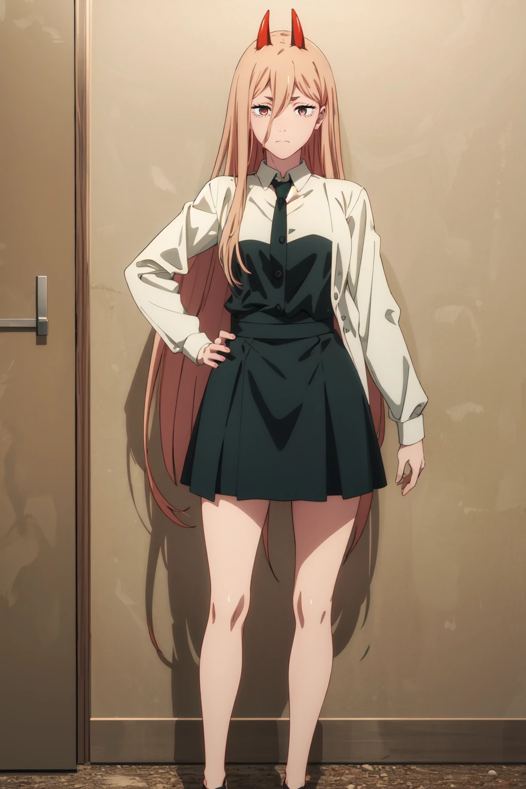 <lora:anime_screencap_v2:0.3> tall body, tall, long legs, mature female, mature, adult, <lora:GoodHands-beta2:1.4>,
<lora:eft_power-02:0.8>, EFT_Power, 1girl, power (chainsaw man), solo, symbol-shaped pupils, horns, hair between eyes, cross-shaped pupils, long hair, red horns, yellow eyes, smile, looking at viewer, blonde hair, shirt, closed mouth, collared shirt, demon horns