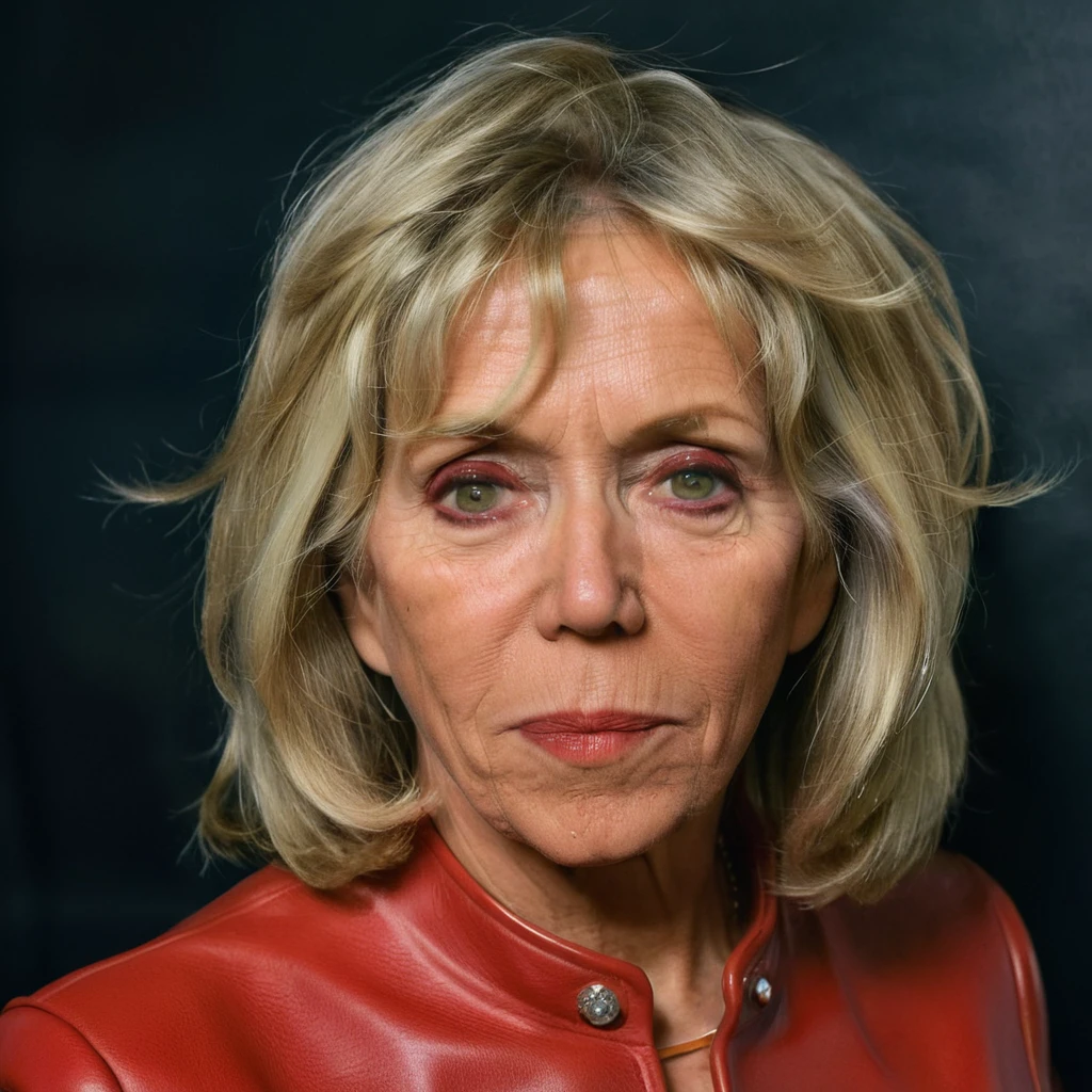 (a 60yo woman bmacr0n wearing a red leather dress:1.5), blonde hair, realistic eyes, analog film still, kodak ektachrome, award winning photography, dark background <lora:bmacr0n_001_SDXL1_ada-000017:0.9>