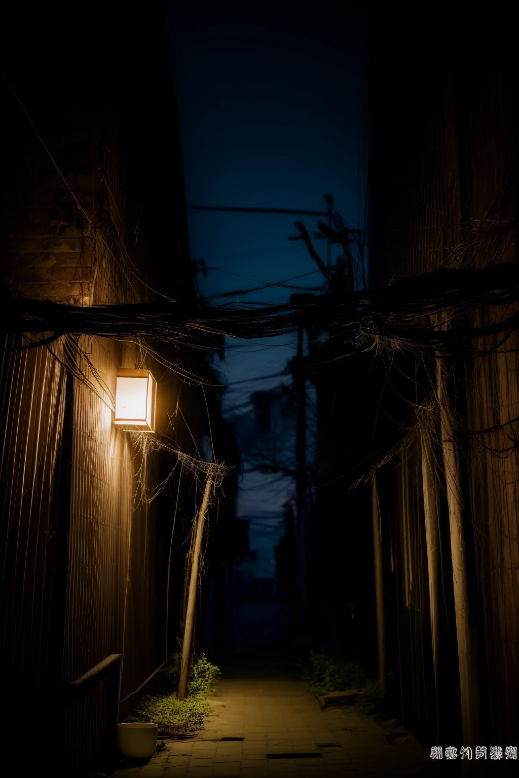 outdoors,no humans,<lora:0180 Messy urban village_v1:1>,ruanyi0180,utility pole,power lines,clothesline,<lora:add_detail:1>,<lora:nighttime_v1:1.1>,, best quality,masterpiece,high quality,real,realistic,super detailed,full detail,8K,