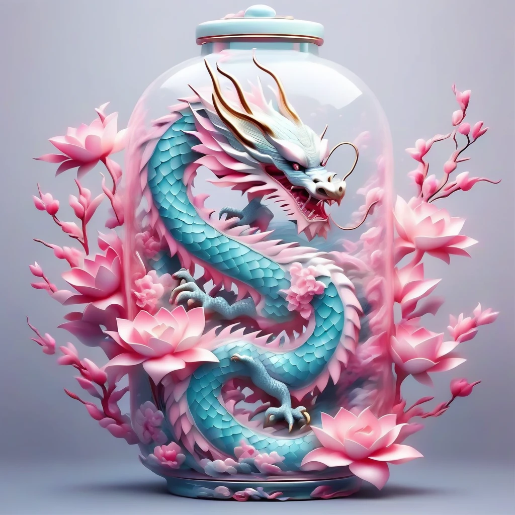 pink and light blue chinese dragon inside a big transparent bottle,flowers <lora:20240205_spring_dragon_checkpoint-4000:1.0>