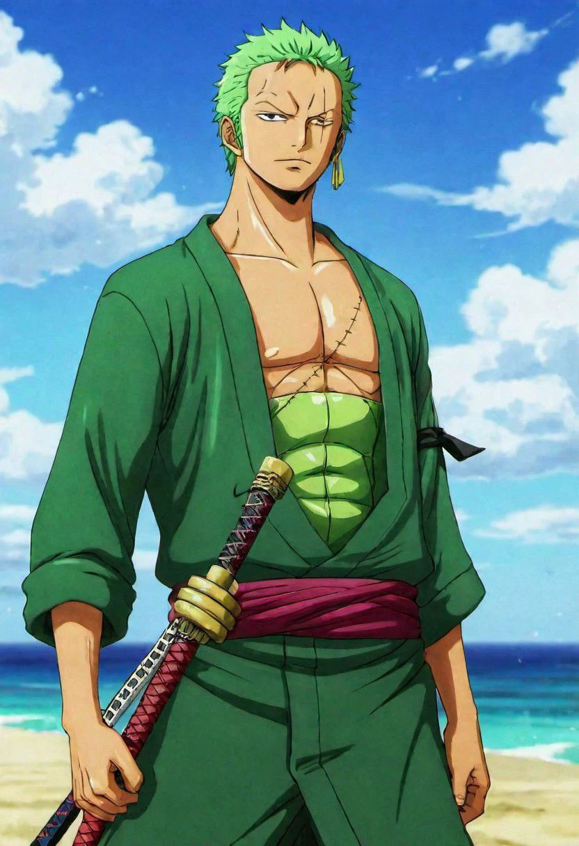 Rononoa zoro Green clothes in beach