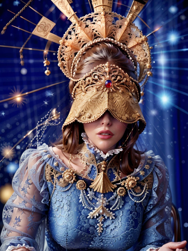 Portrait of a woman in a richly decorated masquerade mask. the mask has high detail and elegant style. the design creates an atmosphere of mystery, fantasy, and magic.