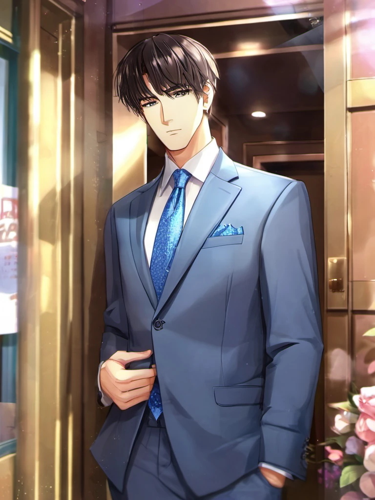 1boy, (full body,:1.2) ,intdoor, standing,
looking at the viewer,
male focus, necktie, solo, jacket, shirt ,
Lavish background decoration,
,ultra quality, (digital painting,:1.2) , cartoon, highly detailed,
, <lora:Boy_V4-000014:0.8>