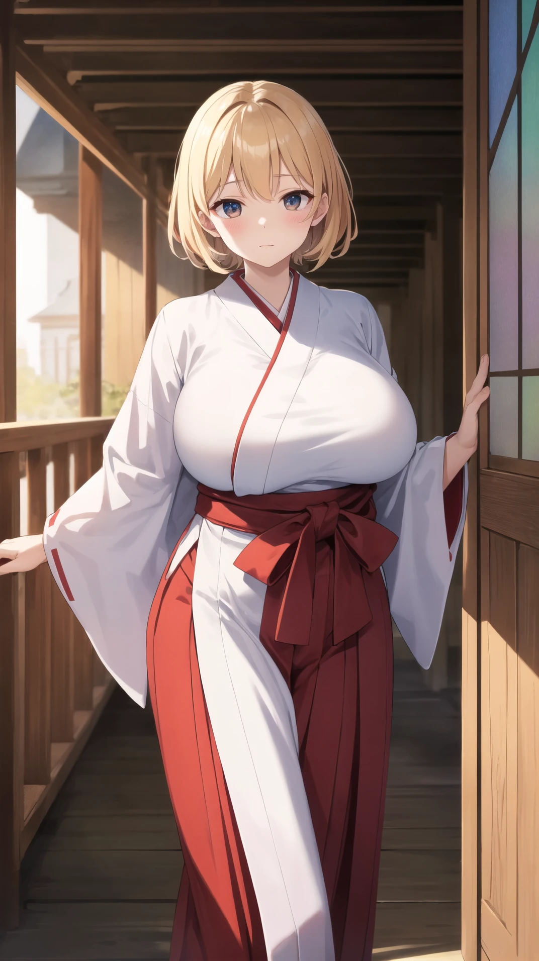 masterpiece, best quality, highres, BREAK,
, fat, big boob, , ancient on pedestrian bridge evening, , stained glass, deep focus shot, , , stand against the wall, , elderly,looking at viewer, white skin, beautiful, , cat, tareme, cute, healthy face, ,
BREAK
,white kimono and red hakama