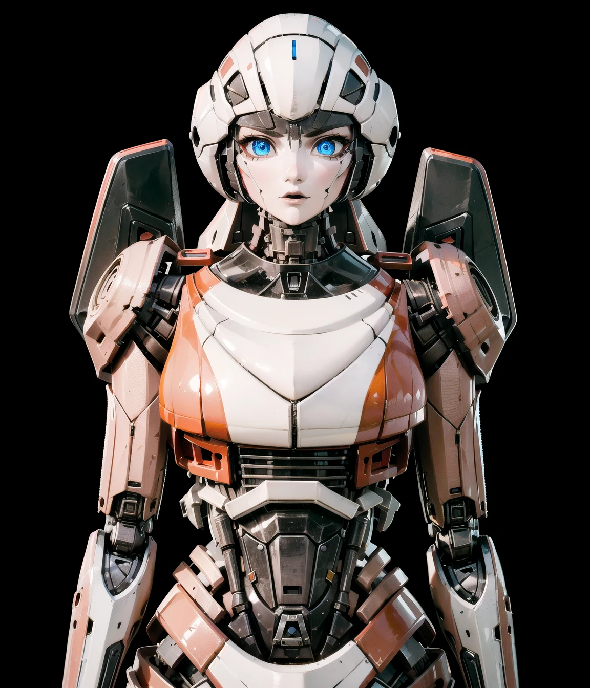 (robotic face, beautiful face, clothed robot:1.4), In a 4K UHD scene straight out of sci fi movie, state-of-the-art robot, has been just operated. The robot girl is plump, and has very delicate robotic face. The dress, perfectly tailored to the robot's artistically manufactured curvilinear chassis, accentuated the robot's idealized feminine figure to an astonishing degree, much like a work of art. arcee, wide shot, autobot, transformers \(live action\), robot girl, helmet, glowing pupils, (robot joints:1.1), mecha, (arcee(rotb):1.25), (mechanical parts:1.2), glowing armor, porcelain skin, <lora:Arcee(RotB):0.7>, denim dress, mechanical eye, reflective sheen, bishoujo, (curious:1.3), glossy skin,