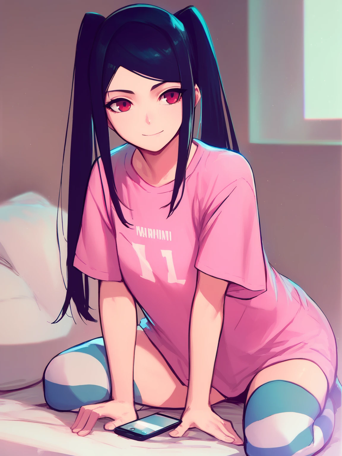 1girl, horny, (licking lips with tongue),<lora:hornyGirls_v1:0.8>, casual clothes, blushing,