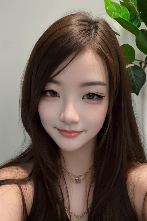 4k, 8k, ultra highres, raw photo in hdr, sharp focus, intricate texture, skin imperfections, realistic, detailed facial features, highly detailed face, posing,perfect lighting,long hair,black hair,makeup,necklace, sitting,close-up,selfie,<lora:Kiittwy:0.7> kittwy1, petite, smile