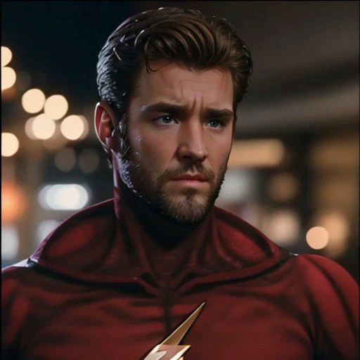 cinematic film still of Cinematic Film Footage
Flash90s
 <lora:Cinematic Film:1>
Portrait of Barry Allen no mask, maskless, handsome face, beard stubble, as barry allen, red suit, police department background, shallow depth of field, vignette, highly detailed, high budget, bokeh, cinemascope, moody, epic, gorgeous, film grain, grainy, detailed face