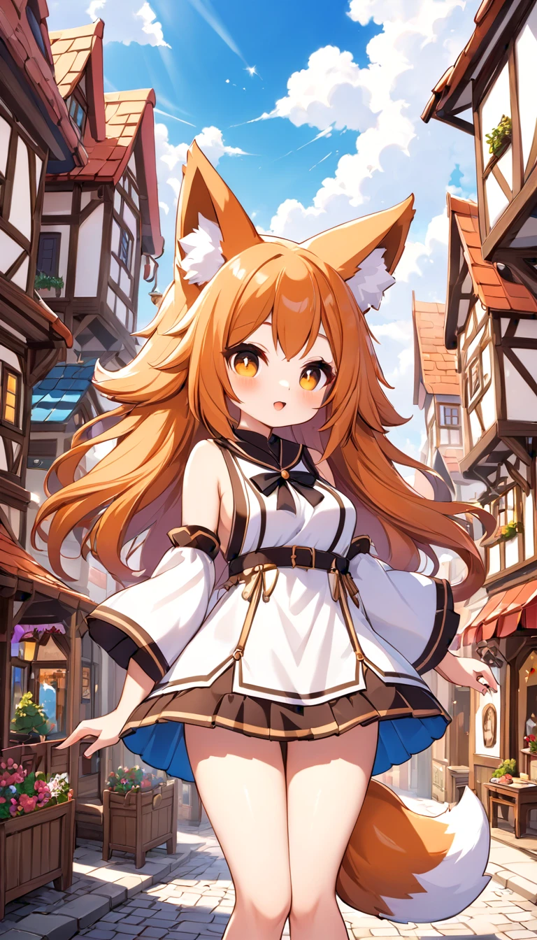 hyper quality, fox girl, fantasy town,