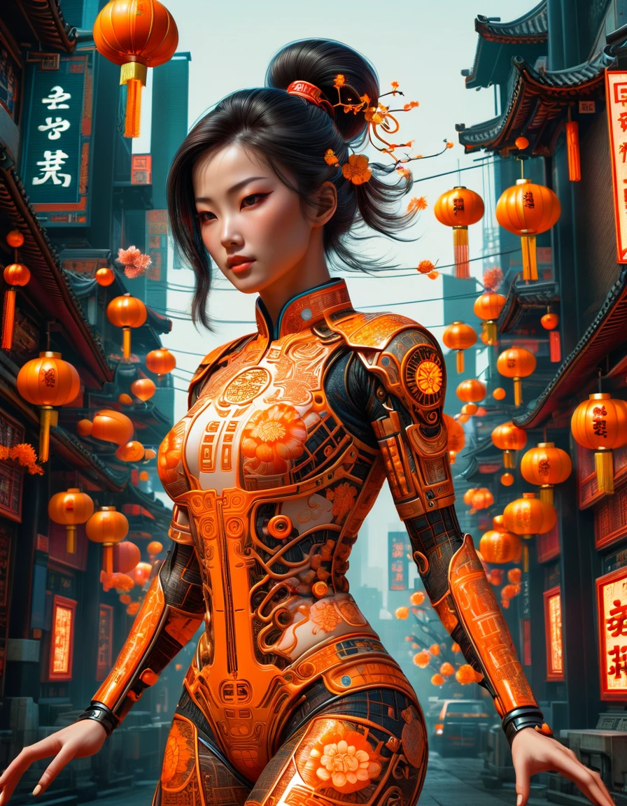 woman, dynamic pose, orange ral-springfestival glowing outlines, grid, cyberpunk, 1980s, retro, scifi, city, (masterpiece:1.2), best quality, (hyperdetailed, highest detailed:1.2), high resolution textures ral-springfestival <lora:ral-springfestival:1>