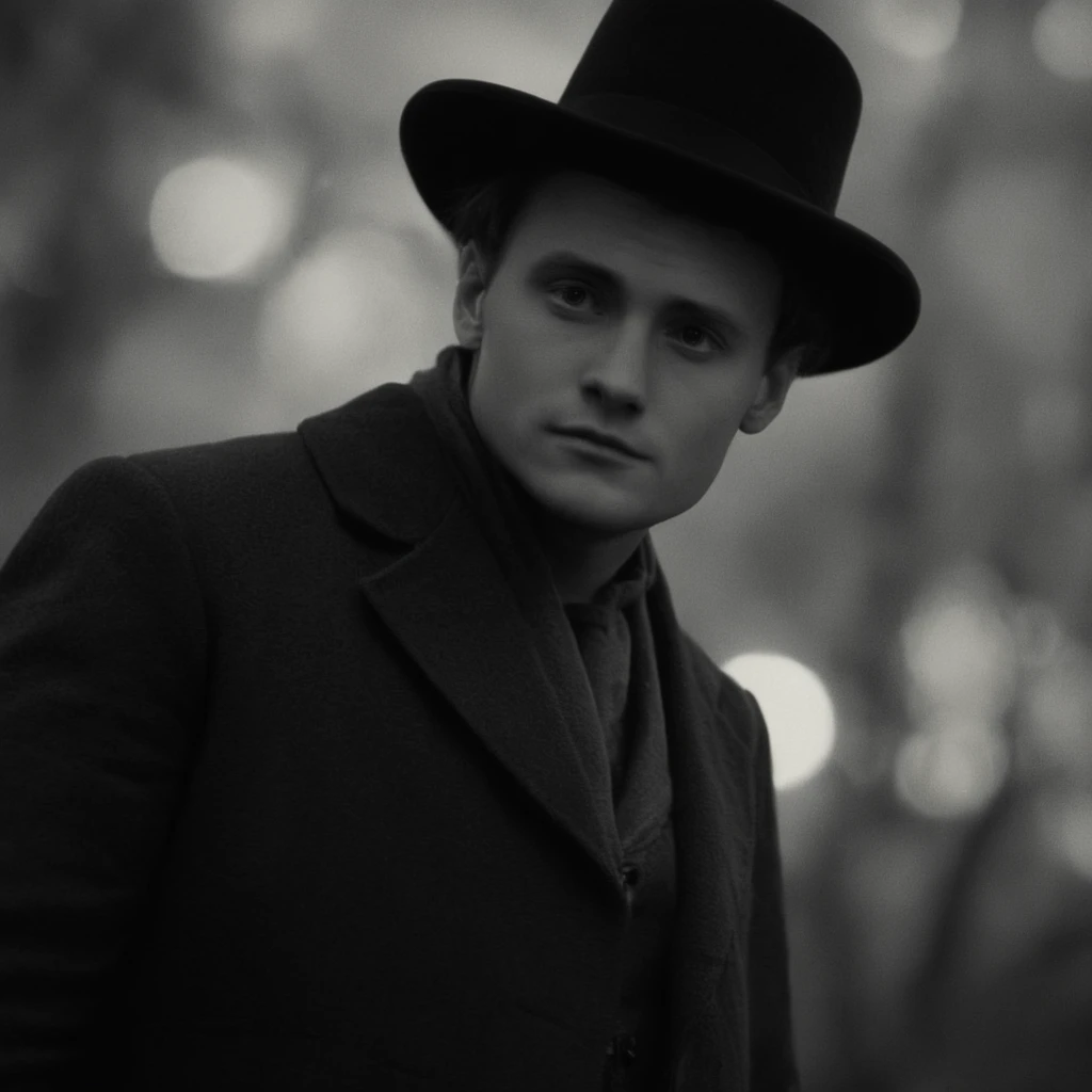 cinematic film still of <lora:rotated view Style:1>
rotated view, a man in a top hat and coat,solo,1boy,hat,monochrome,greyscale,male focus,realistic,Dutch Angle Style,Dutch tilt Style,canted angle Style,or oblique angle Style,cinematic film look,dramatic light , rotated view, shallow depth of field, vignette, highly detailed, high budget, bokeh, cinemascope, moody, epic, gorgeous, film grain, grainy