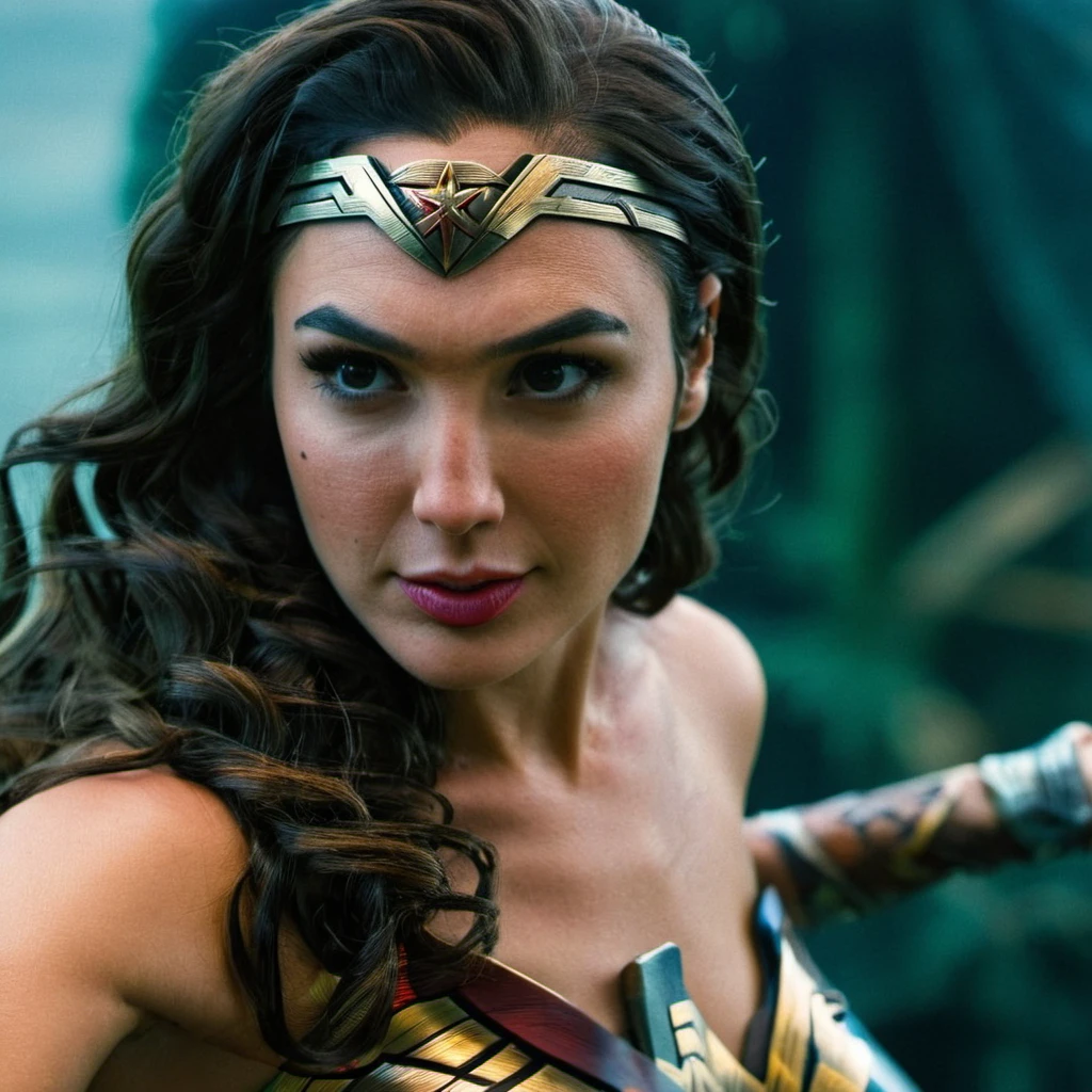 High res closeup portrait photo of an actress dressed as Wonder Woman, f /2.8, Canon, 85mm,cinematic, high quality, skin texture, looking at the camera, <lora:galgadot_xl_1_standard-000079:1>