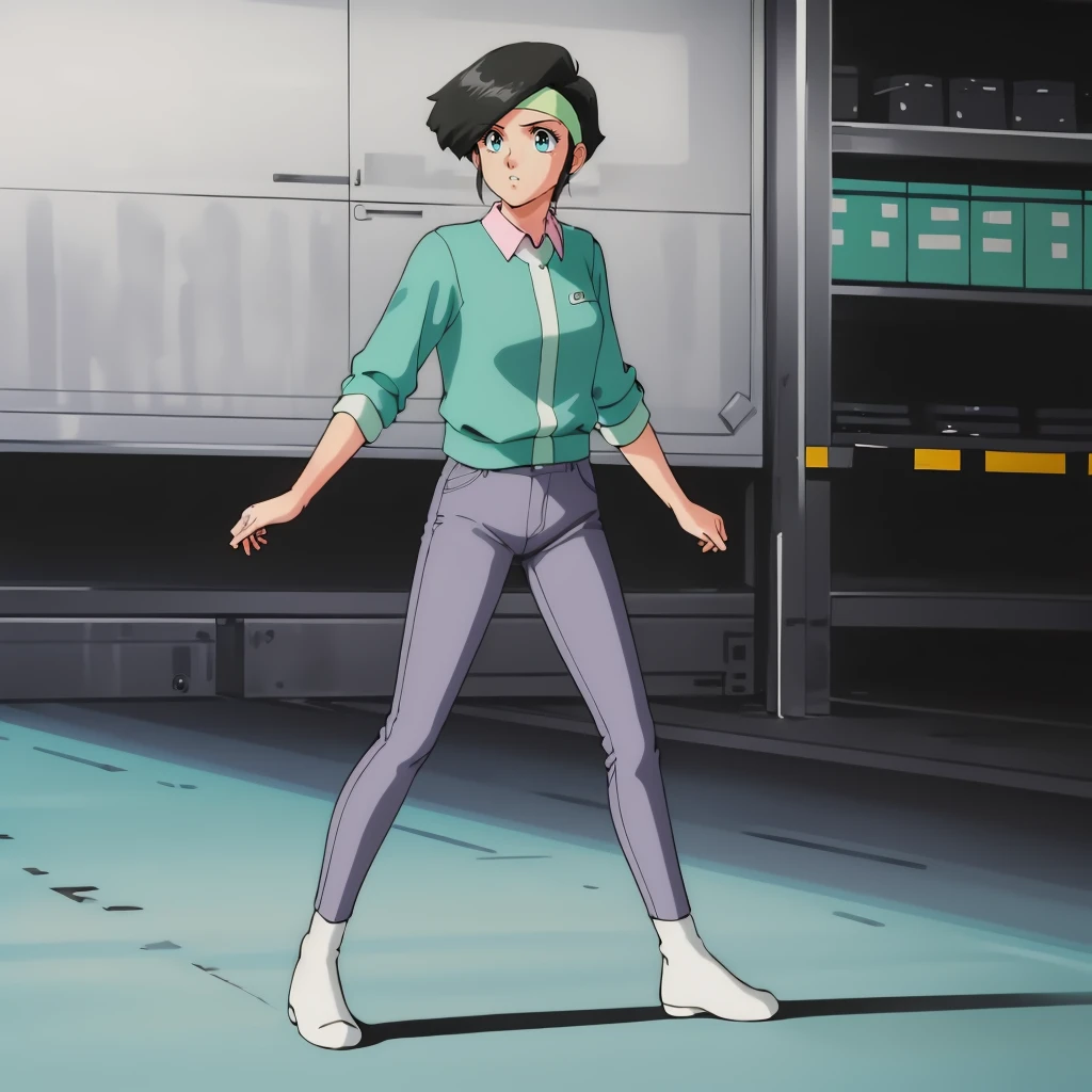 <lora:LinnaYamazaki002:0.7>,<lora:add_detail:0.5>,<lora:noline:0.3>,<lora:boldline:-0.3>,
LinnaYamazaki,1girl,solo,
headband,
pink collared shirt,green outerwear,pants,
full body,standing,