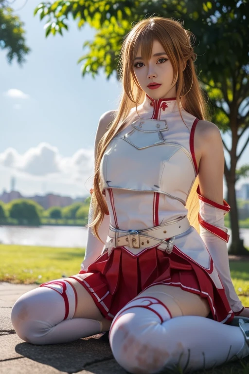red hair,white armor,Black long glove pantyhose,Handsome posture in white boots, (Elf), (1 girl), alone