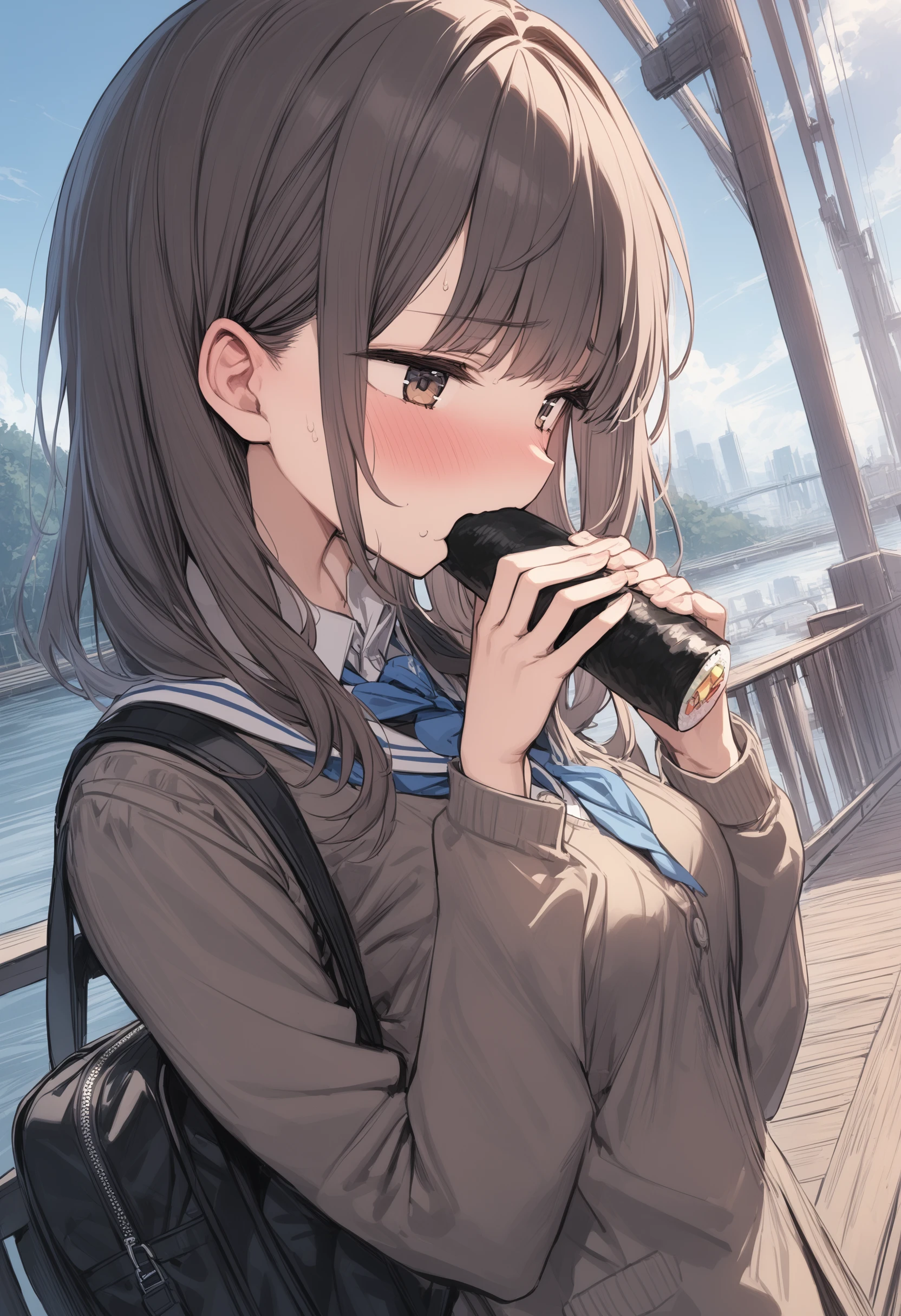 1girl, <lora:sdxl2-flat2-512b:-1>,medium breasts, school uniform,
<lora:ehoumakiXLv1:0.7>,ehoumaki,eating,dutch angle, portrait, looking away, wavy mouth, bridge, closed mouth,
masterpiece, best quality,