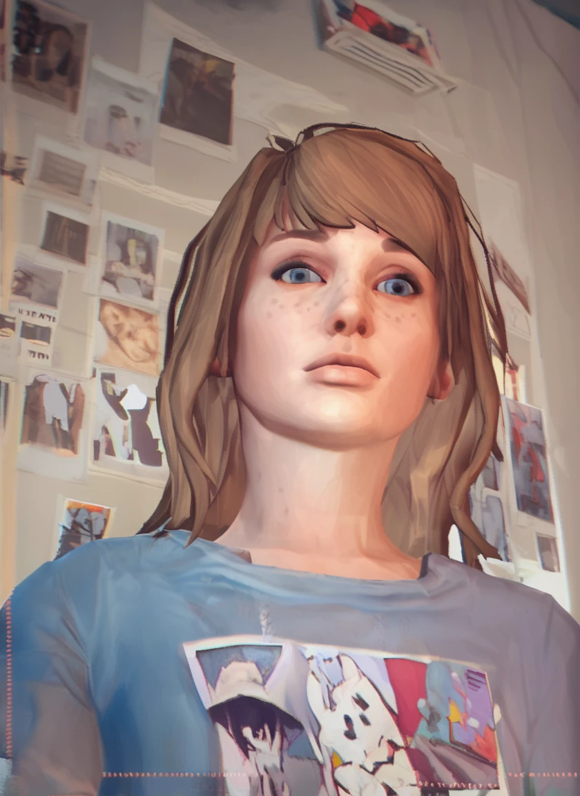 maxine_caufield_byammpu, 1girl, brown hair, long hair, blue eyes, freckles,photo, portrait, score_9, score_8_up, score_7_up, score_6_up, score_5_up, score_4_up, bottom view,
(realistic:1.2),looking at viewer <lora:MaxCaulfield_XL:0.95>