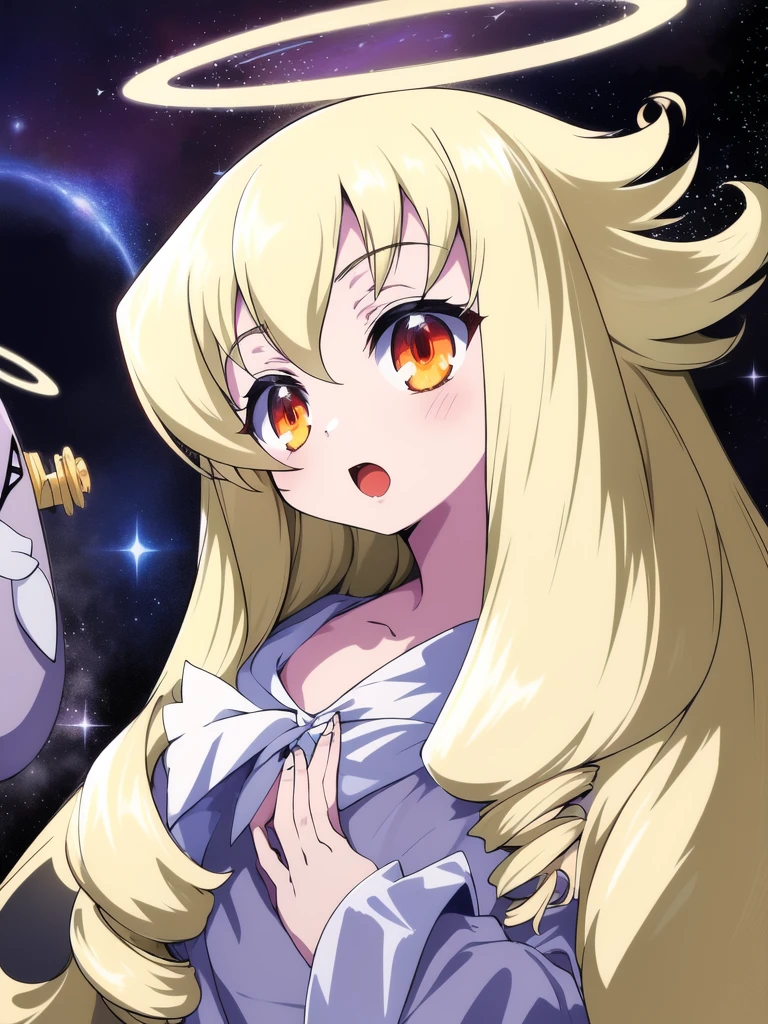 <lora:angelia_avallone:1>, angelia, 1girl, soro, long hair, halo, very long hair, blonde hair, orange eyes, bangs, drill hair, galaxy,
masterpiece, high quality, very_high_resolution, large_filesize, full color,
