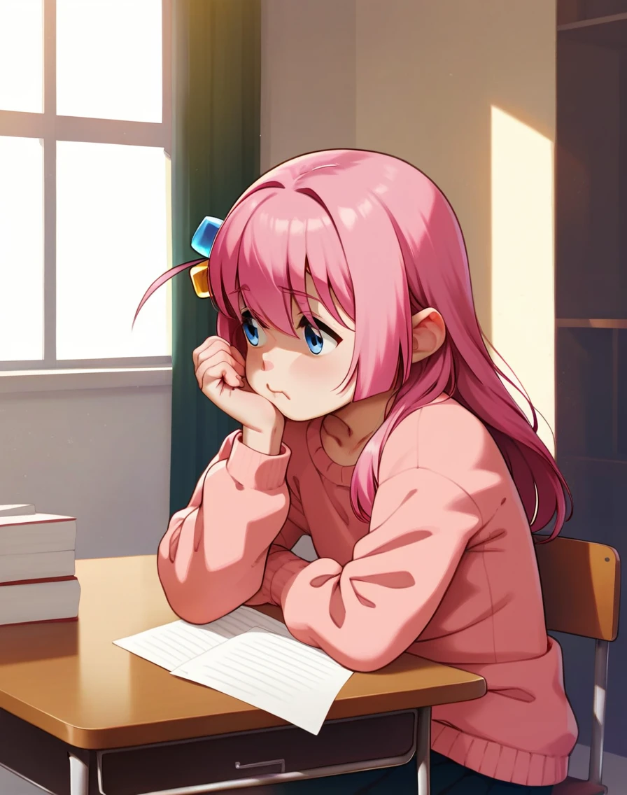 masterpiece, furchan, (furry:1.2), long hair, pink hair, tail, bangs, white shirt, blue skirt, bow, mary janes, (embarrassed, blush:1.1), classroom <lora:fur_chan v2.5-000002:0.98>