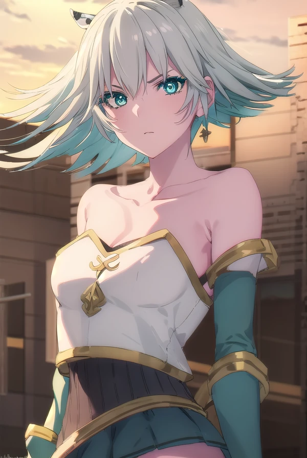 taktopwalkure, <lora:taktop walkure s1-lora-nochekaiser:1>,
walkure, (green eyes:1.3), medium hair, white hair, makeup, eyeshadow, lipstick,
BREAK skirt, thighhighs, gloves, bare shoulders, collarbone, armor, garter straps,
BREAK outdoors,
BREAK looking at viewer, (cowboy shot:1.5),
BREAK <lyco:GoodHands-beta2:1>, (masterpiece:1.2), best quality, high resolution, unity 8k wallpaper, (illustration:0.8), (beautiful detailed eyes:1.6), extremely detailed face, perfect lighting, extremely detailed CG, (perfect hands, perfect anatomy),