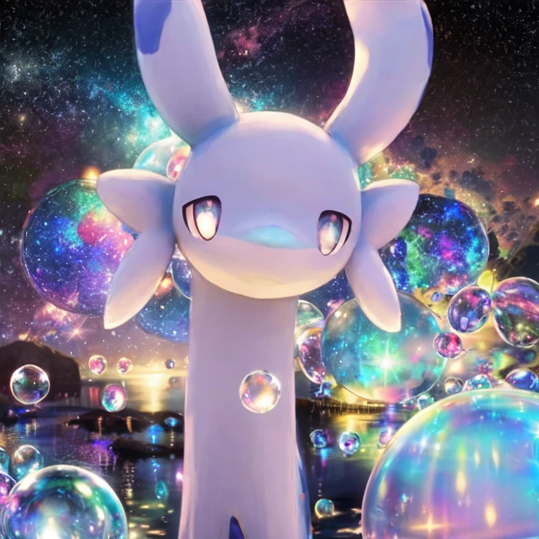 <lora:chillet:1>chillet, sapphire,stars in the eyes, messy floating hair, colored inner hair, Starry sky adorns hair, (lots of big colorful Bubble), (pearl), (Galaxy), depth of field,