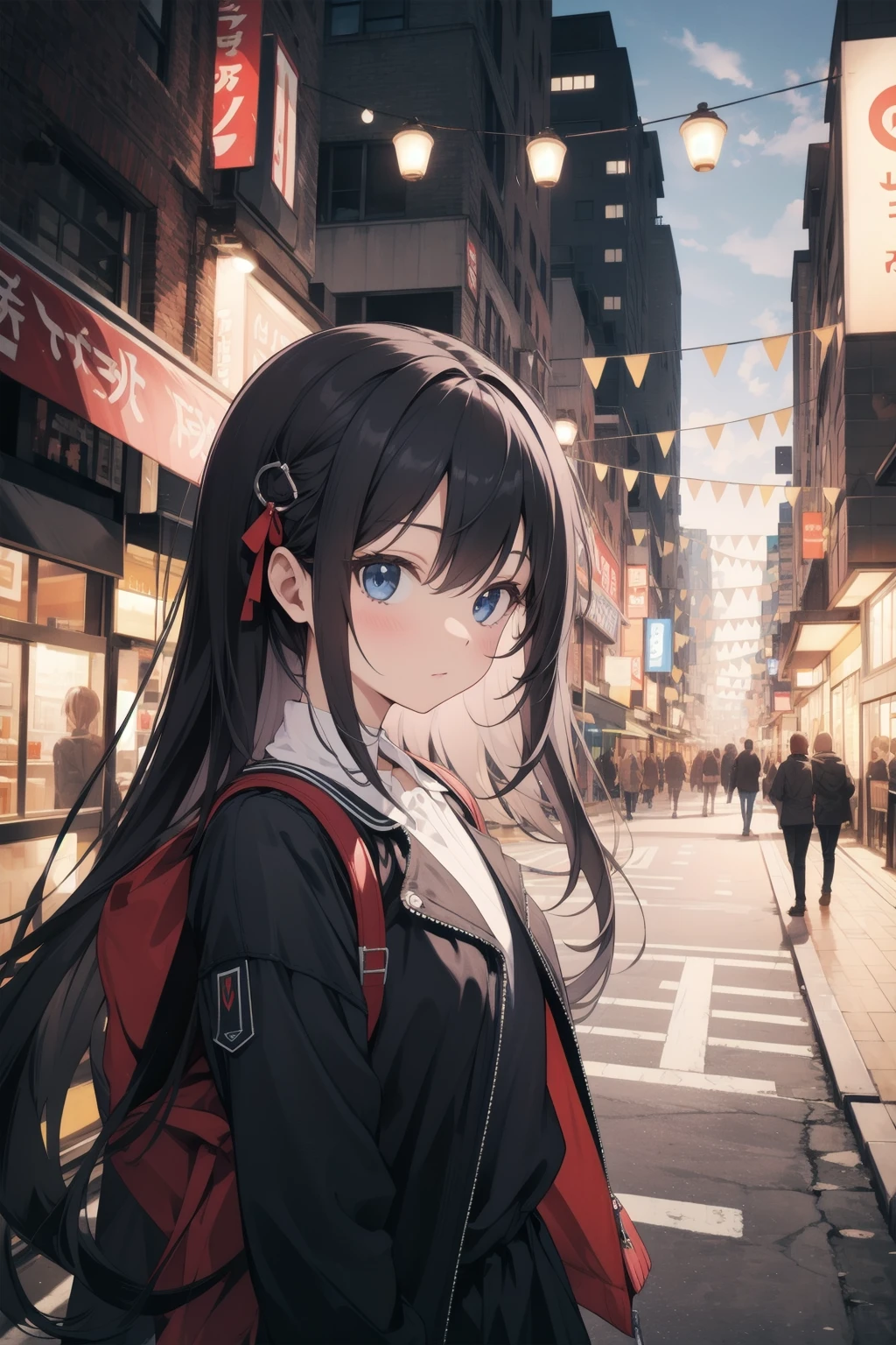 masterpiece,best quality,Depth of field,
1girl,very long hair,
city,