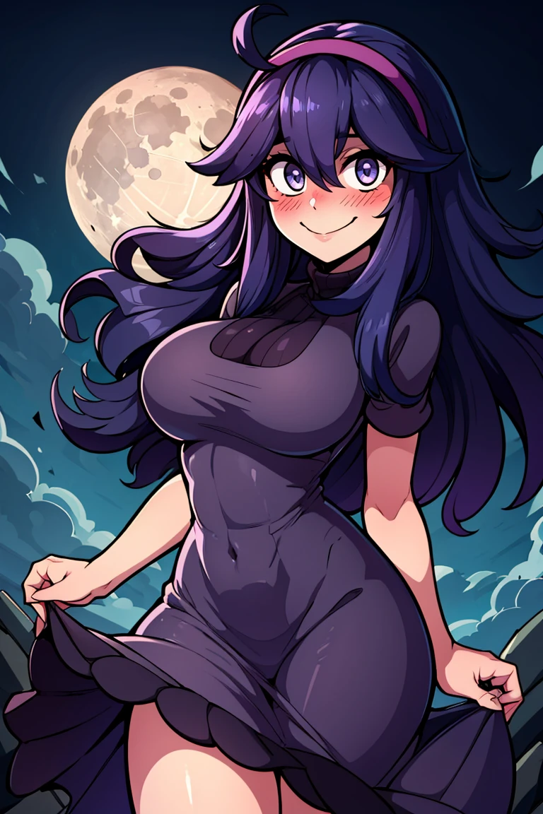 ((masterpiece,best quality)), absurdres, <lora:Hex_Maniac_Pokemon:0.8>, Hex_Maniac_Pokemon, solo, smiling, looking at viewer, cowboy shot, cinematic composition, purple dress, busty, crazy eyes, full moon, blush, 
 <lora:add_detail:0.5>,