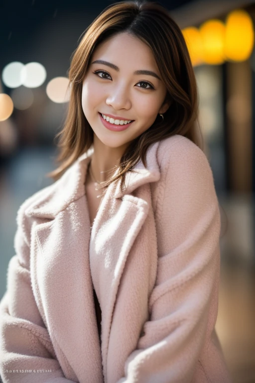 1girl,(RAW photo, best quality), (realistic, photo-realistic:1.4), masterpiece, an extremely delicate and beautiful, extremely detailed, 2k wallpaper, Amazing, finely detail, extremely detailed CG unity 8k wallpaper, ultra-detailed, highres, soft light, beautiful detailed girl, extremely detailed eyes and face, beautiful detailed nose, beautiful detailed eyes,cinematic lighting,perfect anatomy,slender body,smiling ,(bokeh:1.3)
in front of izakaya,narrow street like nakano,lights reflected on wet floor,after rain,night time,shop sign lights,winter night
wearing cashmere jacket
<lora:shidayuumi_lora:0.8>