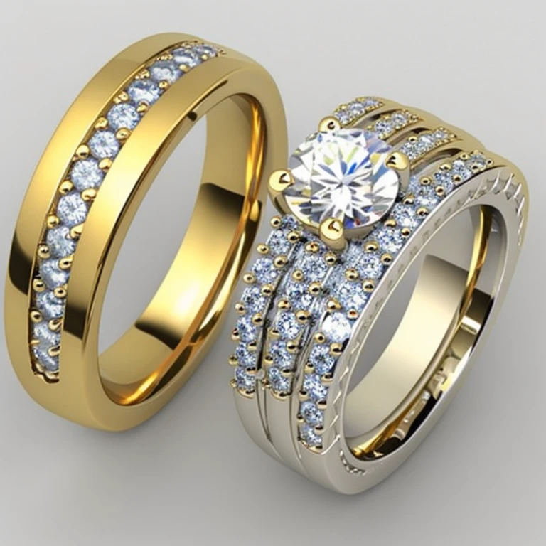 wedding rings, simple background, white background, no humans, diamond ring, <lora:Copax_StyleMix_4_Wedding_Rings:0.8>