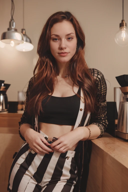 b3llarams3y woman, vibrant outfit, luxury coffee shop, neon coffee shop background, Bauhaus style, vibrant colors, DSLR cinematic lighting <lora:b3llarams3y:0.8>