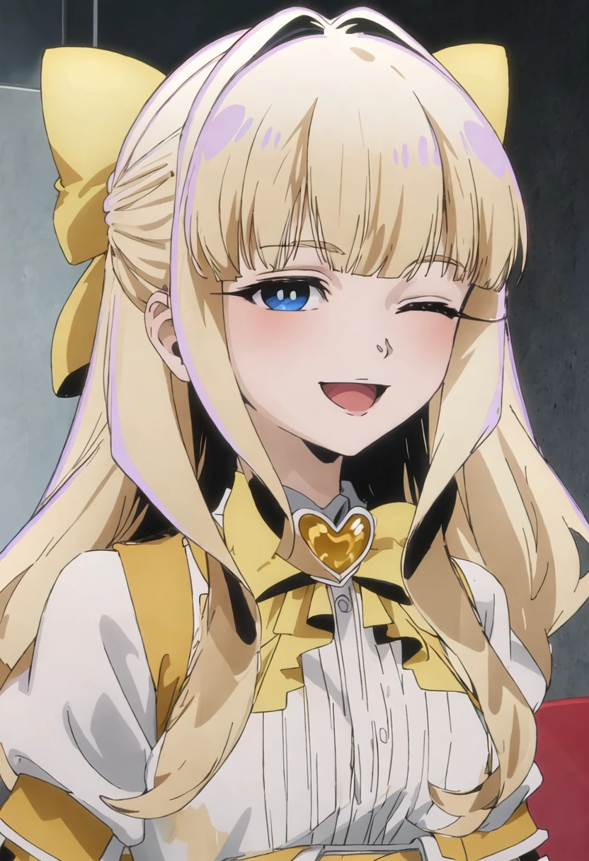 best quality, masterpiece, highres, solo, {kaoruko_tenkawa_mahoushoujoniakogarete:0.90}, smile, happy, one_eye_closed, portrait, looking at viewer