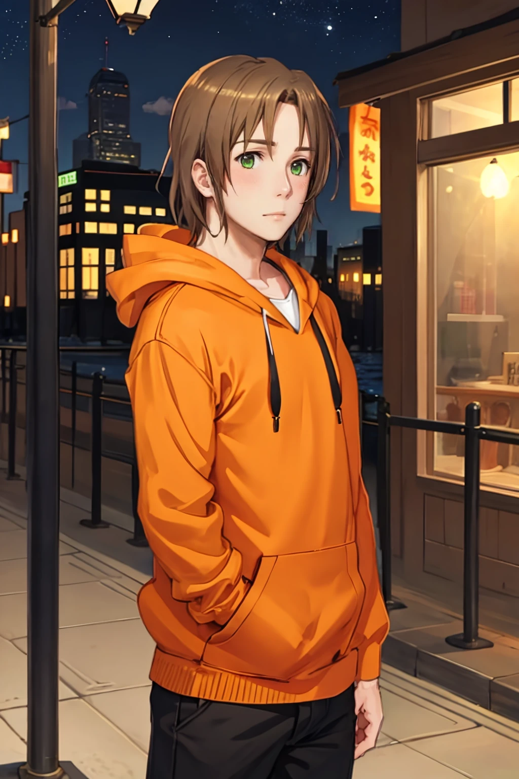 <lora:NSLithuaniaHetalia:1> NSLithHetalia, ultra detailed, sharp focus, best quality, masterpiece, 1boy, city background, orange hoodie