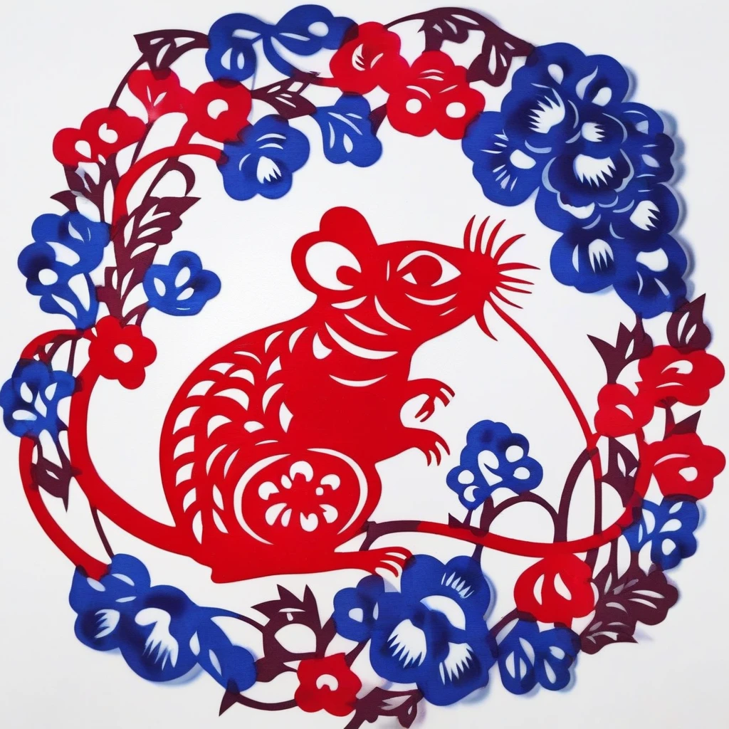 an image of red and blue rat,grass,solid white background,colorful SP_CN_PPC,paper cutting <lora:0204_paper_cutting-checkpoint-5000:1.0>
